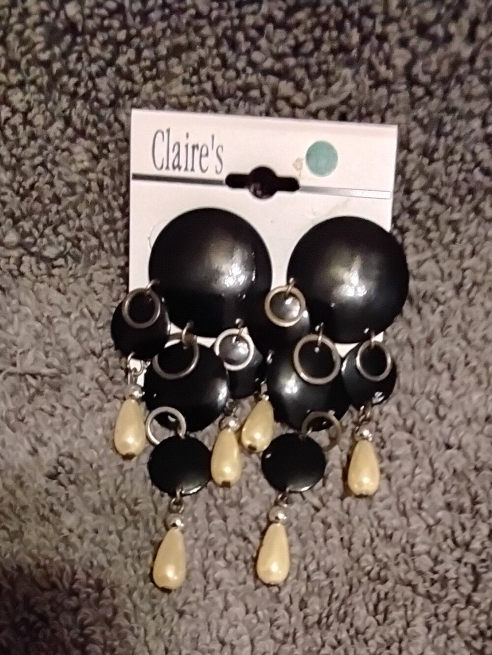 Claire's Black and Cream Teardrop Dangle Earrings